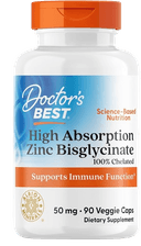 Doctor's Best High Absorption Zinc Bisglycinate, 100% Chelated, 50 mg (90 Veggie Caps)